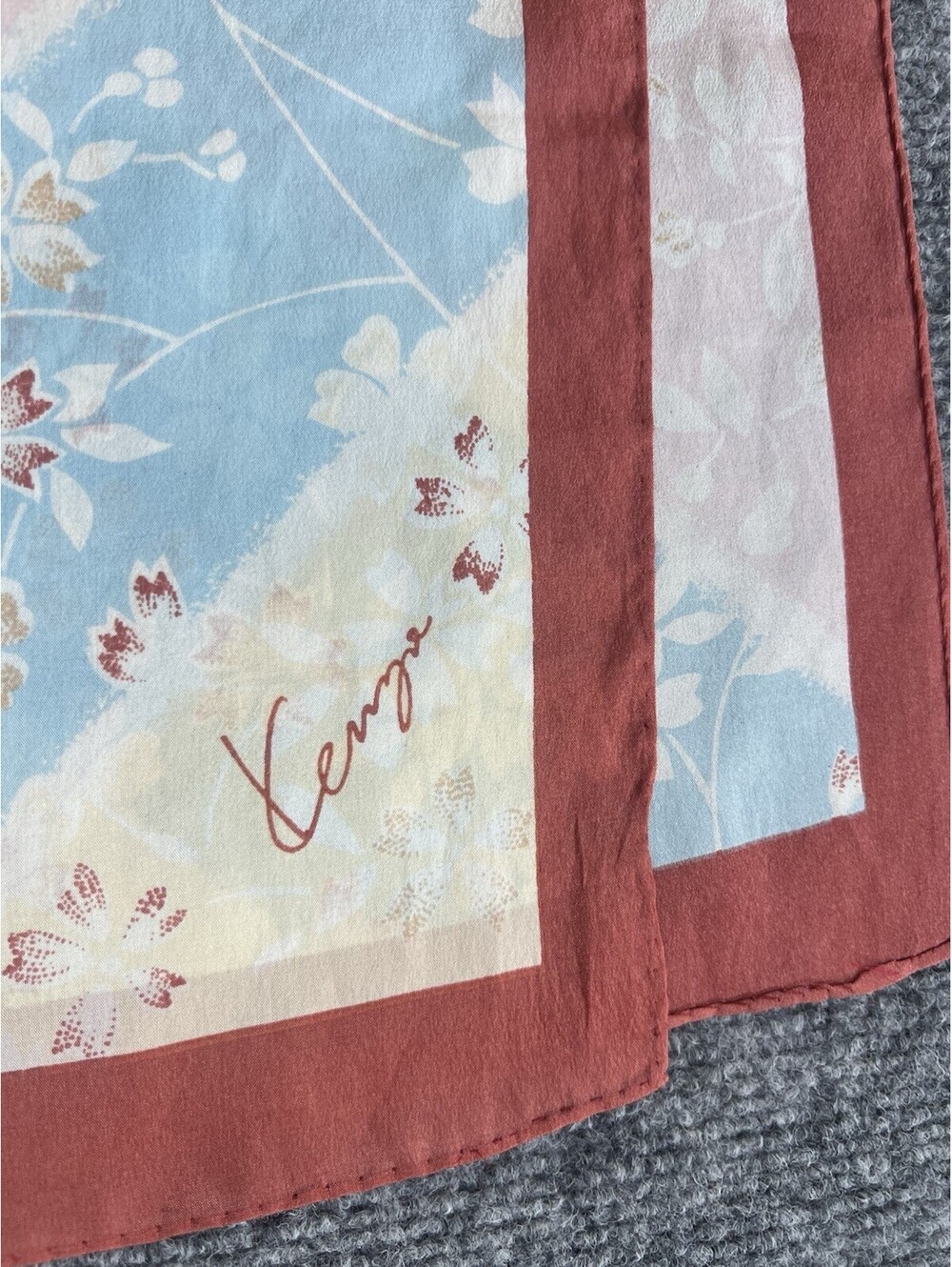 KENZO Floral Scarf Women’s Blue Red Cream Lightweight Designer Neck Scarf 10X38
